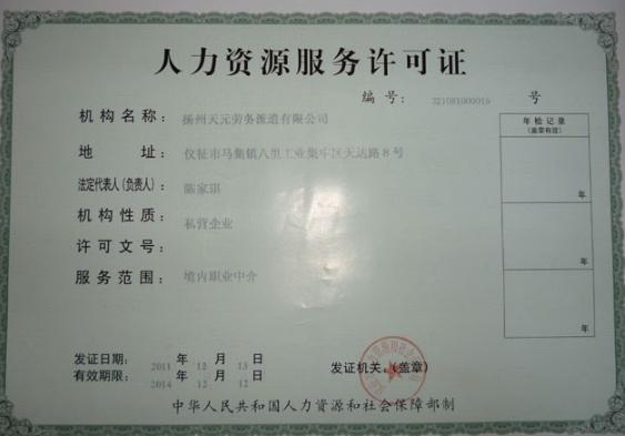 人力資源服務許可證